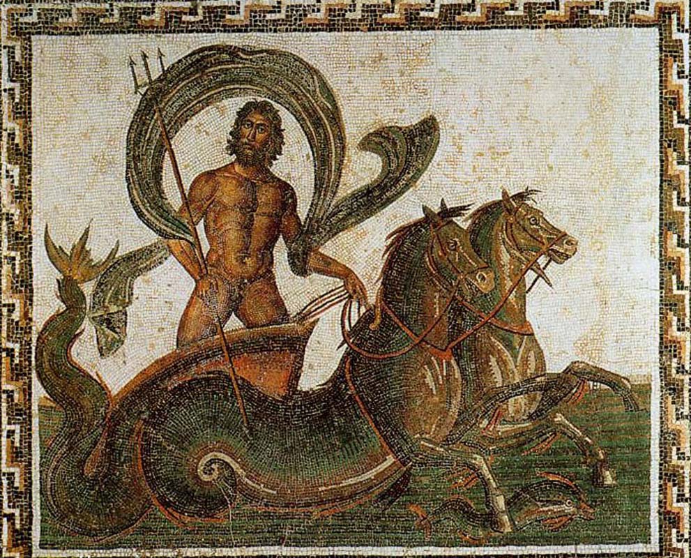 Посейдон и гиппокамфы. Мозаика. Собрание музея Археологический музей Сусса, 3 век н.э.